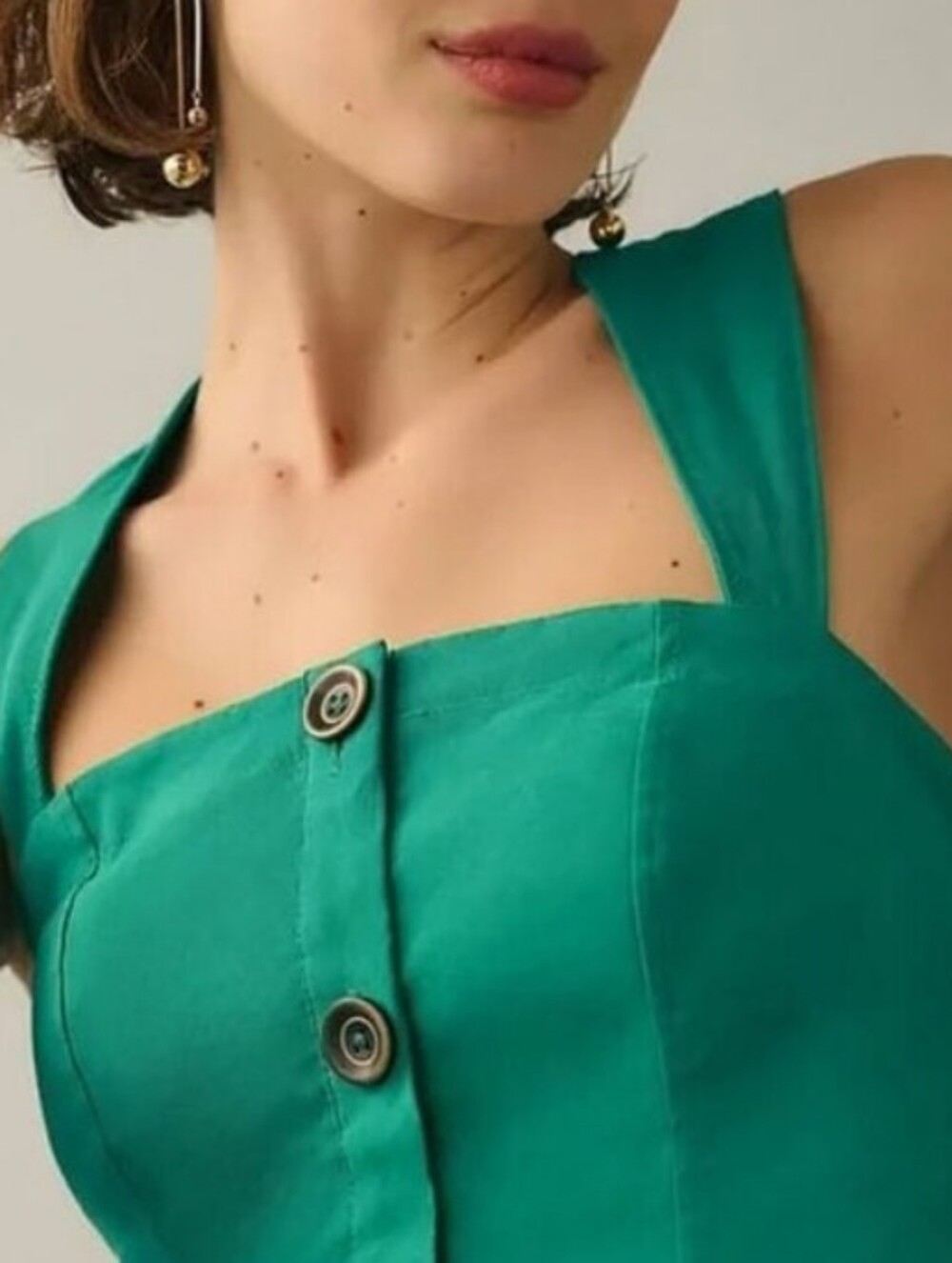 Anthropologie Maeve Emerald Green Square Neck Button-Front Short Dress Size 6